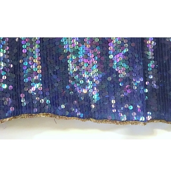 Vintage Royal Blue Sequin Beaded Dress Lined Shoulder Pads Mesh Pink Gold Gatsby - Picture 5 of 13